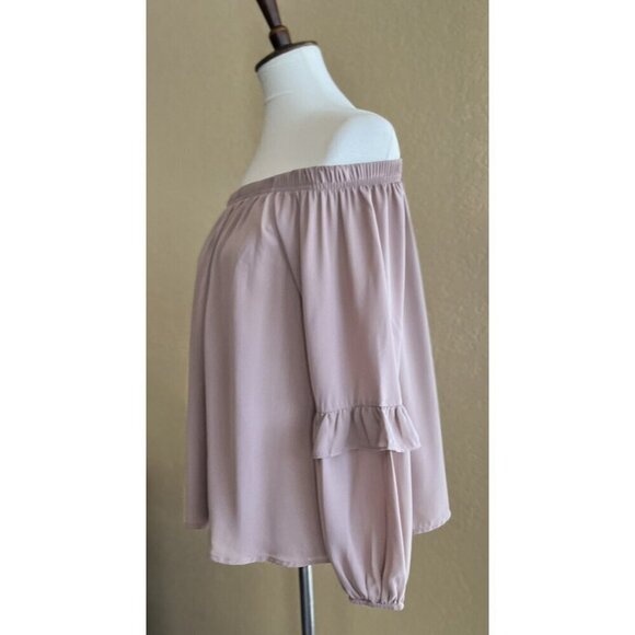 TCEC Womens Mauve Chiffon Lyric Bishop Sleeve Off-the-Shoulder Blouse Top Size M - Picture 3 of 12